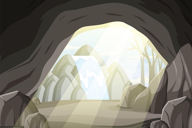 Vector inside cave landscape in cartoon style