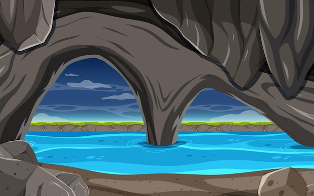 Inside cave landscape in cartoon style