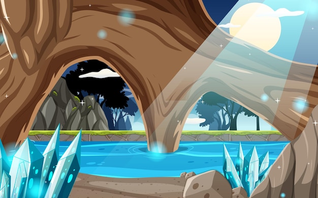 Vector inside cave landscape in cartoon style