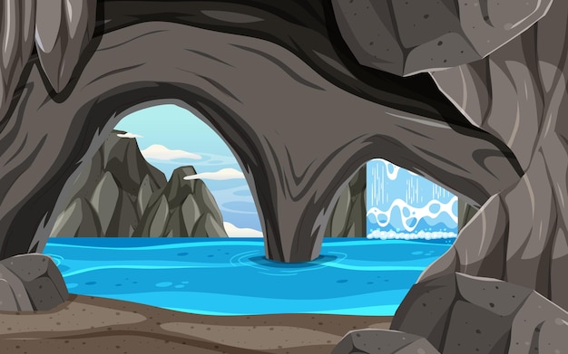 inside cave landscape in cartoon style