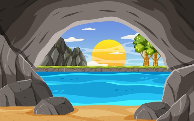 Vector inside cave landscape in cartoon style