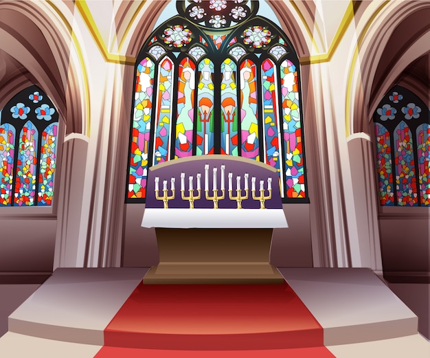 Vector inside church stained glass window background vector
