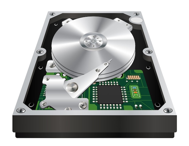 Inside of a internal harddisk on a white background