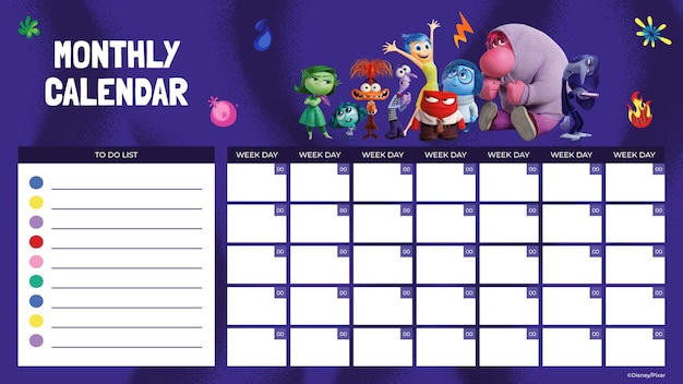 Inside Out 2 Monthly Calendar