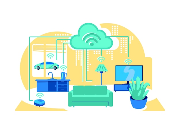 Inside smart home flat concept illustration