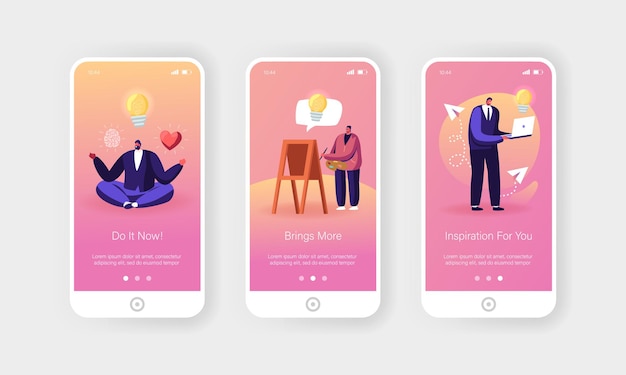 インスピレーションまたは創造的なアイデアモバイルアプリページ画面テンプレート