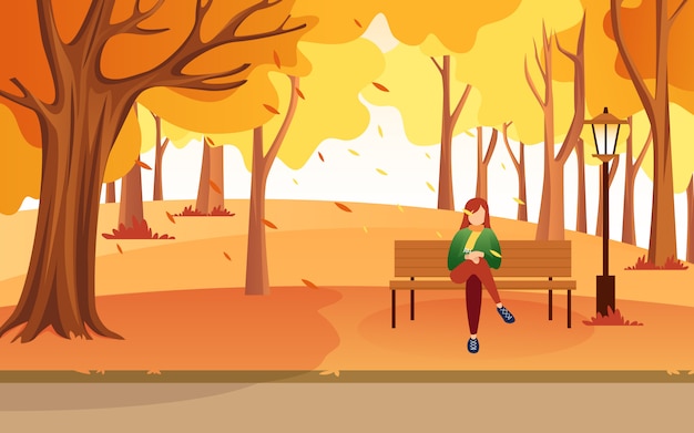 Vector inspiration of illustration vector flat design when a woman was walking around with her dog to spend her free time on autumn.