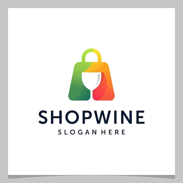 Inspiration logo design shopping bag and wine glass with colorful logo. premium vector