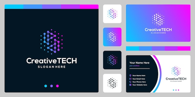 Inspiration logo initial letter p and d abstract with tech style and gradient color. business card template