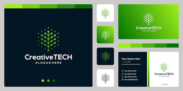 Inspiration logo tree abstract with tech style and gradient color. Business card template