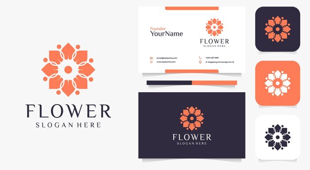 Inspirational Feminine Line Leaf Flower Logo set