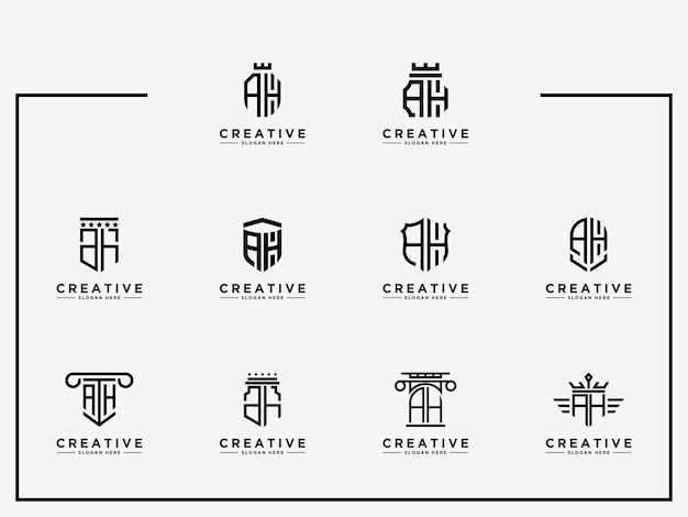 Vector inspirational flat logo design template for company from initial letter set logo icon ah