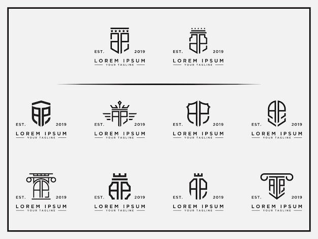 Inspirational flat logo design template for company from initial letter set logo icon ap