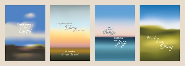 inspirational posters with calming landscapes each poster features a motivational quote soft colors and serene backgrounds convey peace and positivity motivational quote poster template vectors