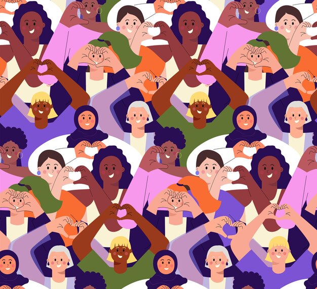 inspire inclusion seamless pattern diverce women vector illustration