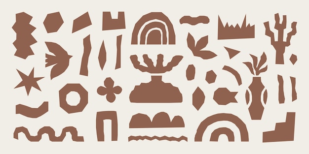 Vector inspired matisse set with brown cutting organic shapes and objects