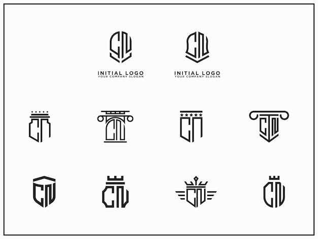 영감을 주는 로고 디자인 CN 로고 아이콘의 첫 글자에서 회사를 위한 세트입니다. - 벡터