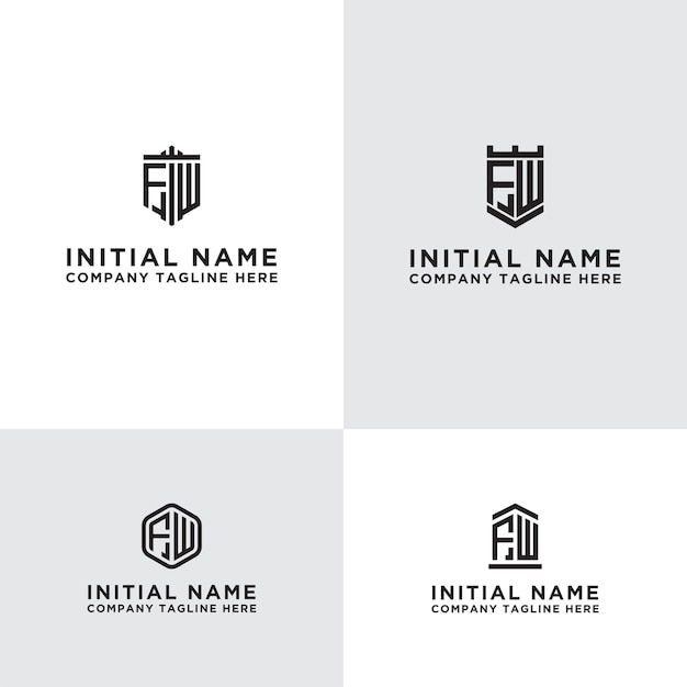 Fwロゴアイコンの頭文字から企業向けの感動的なロゴデザインセット