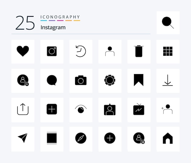 Instagram 25 Solid Glyph icon pack including sets user twitter sets people