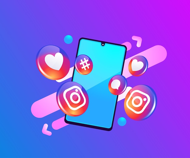 Instagram 3d иконки социальных сетей с символом смартфона