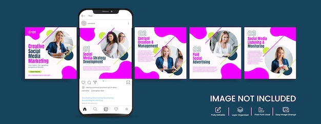 Vector instagram carousel banner for business marketing and social media posts pack with smartphone mockup