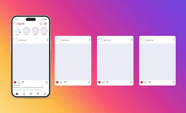 Instagram carosello o pagine di diapositive interfaccia post mockup vettoriale