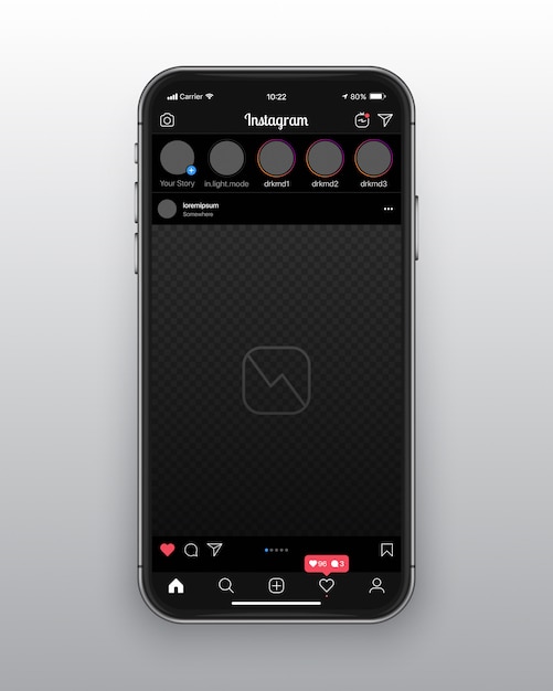 Шаблон пользовательского интерфейса instagram dark mode
