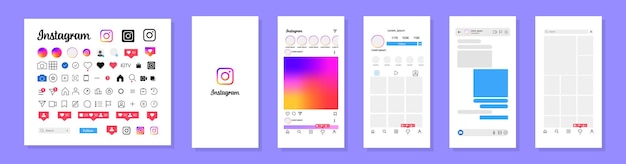 Instagram デザイン instagram 画面ソーシャル メディアとソーシャル ネットワーク インターフェイス テンプレートを設定します instagram フォト フレーム ストーリーいいね ストリーム エディトリアル ベクトル図