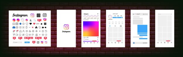 Дизайн Instagram Настройка экрана Instagram шаблоны интерфейса социальных сетей и социальных сетей Instagram фоторамка Истории понравились поток редакционный вектор