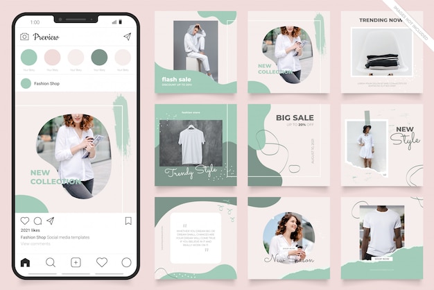 InstagramとFacebookの正方形のフレームパズルポスター。ファッションセールプロモーションのソーシャルメディアポストバナー