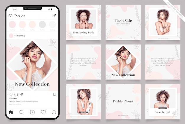 Instagram и facebook квадратная рамка головоломки плакат. пост в социальных сетях для продвижения моды