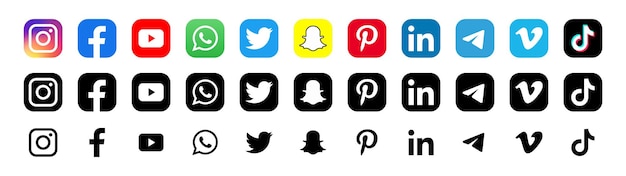 Instagram facebook twitter youtube snapchat pinterest whatsap linkedin telegram vimeo popular icon