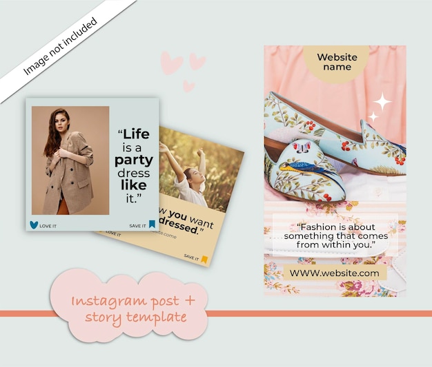 Vector instagram fashion post plus story template