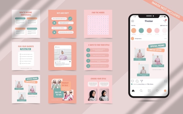 Vector instagram fashion sale content voor social media set post vierkante banner met bewerkbare fotosjabloon