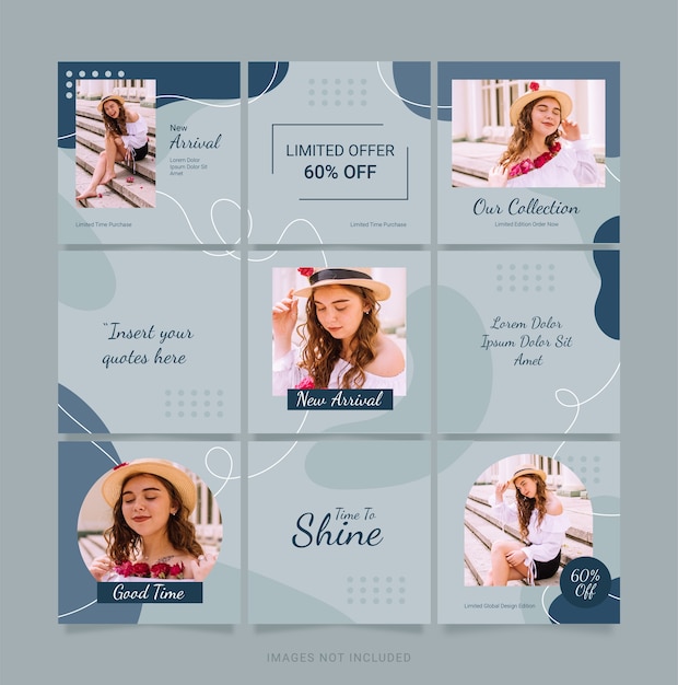 Vettore instagram fashion women feed template. puzzle dei social media