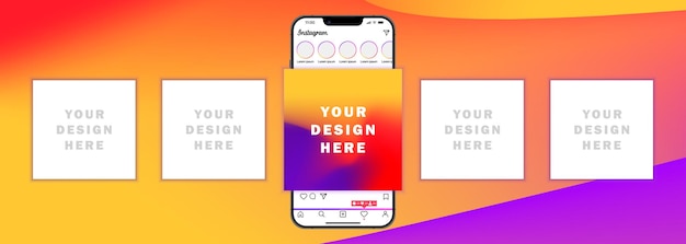 Vector instagram feed interface of the app new posts stories activity likes followers new subscriptions apple iphone mockup apps template background with your design here text editorial vector