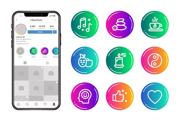 Vector instagram gradient stories highlights