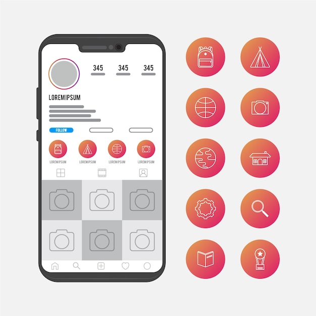 Vector instagram gradient stories highlights