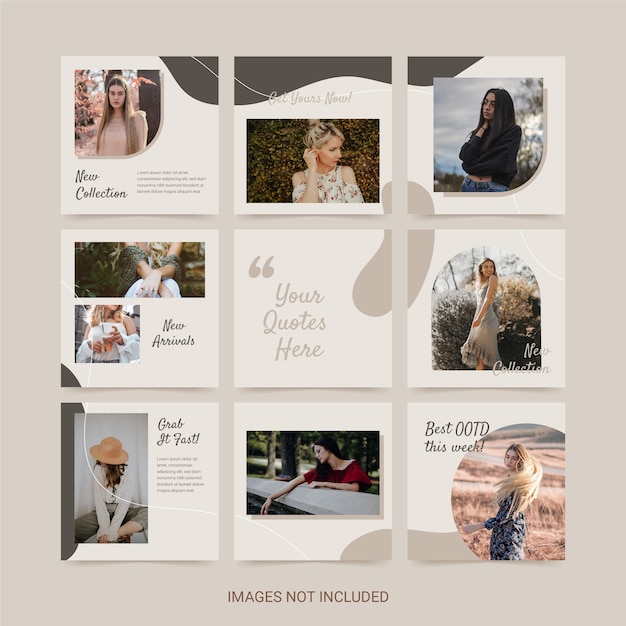 Vector instagram grid template with fashion theme