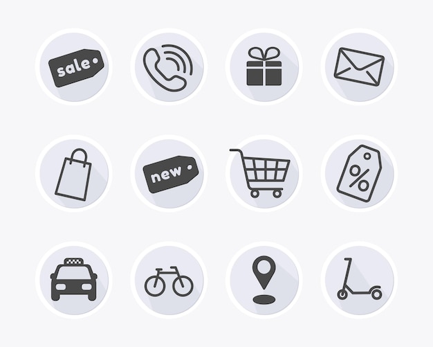 Instagram highlights stories covers grey for shopping and delivery icons set vector