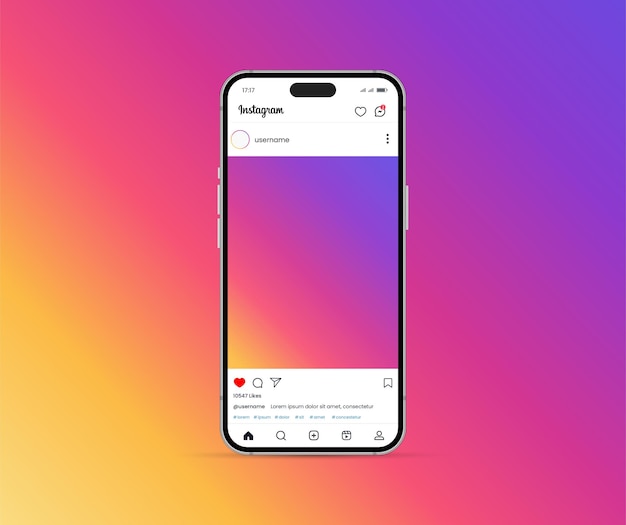 Vector instagram home page interface with smartphone vector post mockup