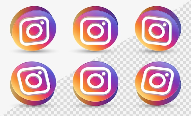 Вектор Значок instagram 3d логотип для значков социальных сетей логотипы в современной глянцевой кнопке в круге 3d-рендеринга