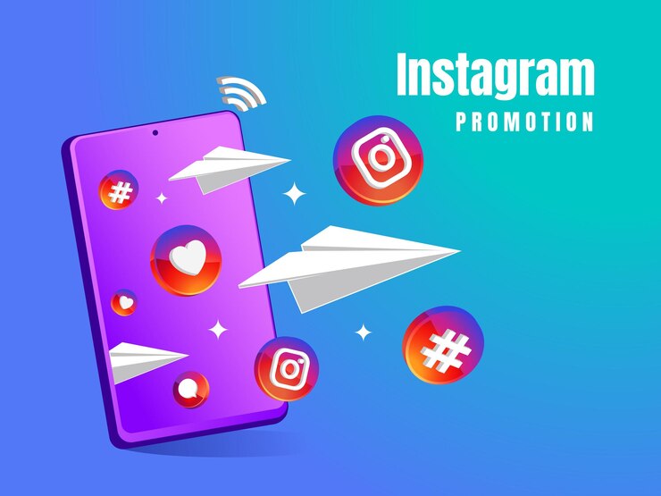Вектор логотип значка instagram и концепция продвижения бумажного самолета в социальных сетях