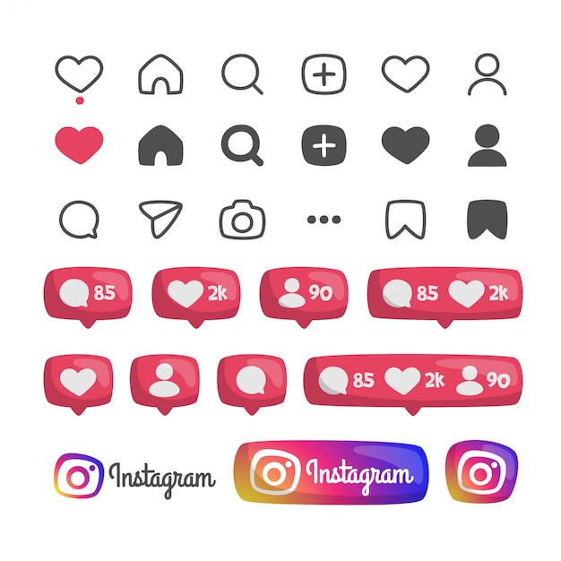 Vector instagram icons and notification buttons