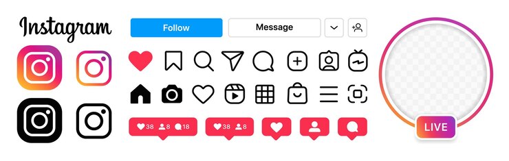 Vector ソーシャル メディア、バナー、広告用の instagram アイコンとシンボル アプリ ui インターフェイス テンプレート画面。