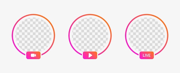 Instagram storie dal vivo cornice profilo gradiente cerchio per social media icona avatar live streaming