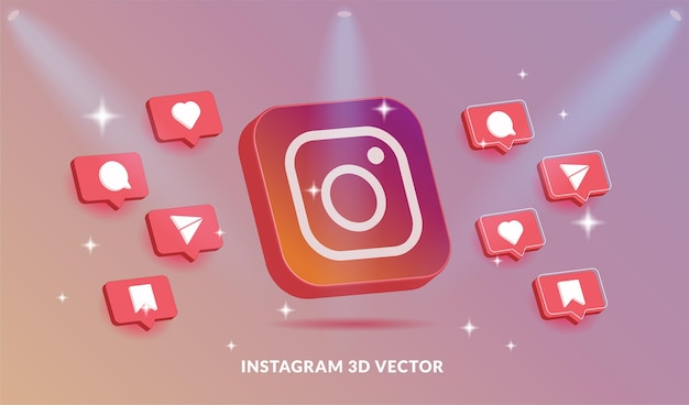 Instagram-logo en pictogrammenset in 3d-vectorstijl