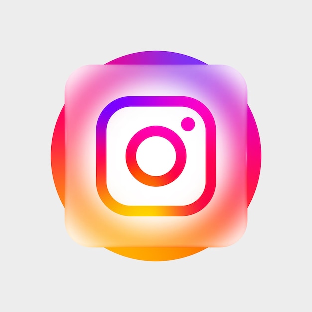 グラスモーフィズムの instagram ロゴ ソーシャル メディア アイコンには、背景がぼやけており、グラデーション ボタン