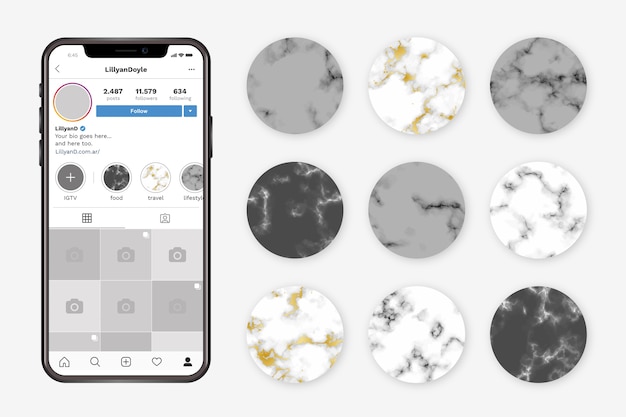 Vector instagram marble stories highlights