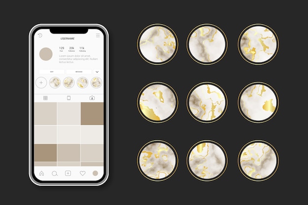 Vector instagram marble stories highlights